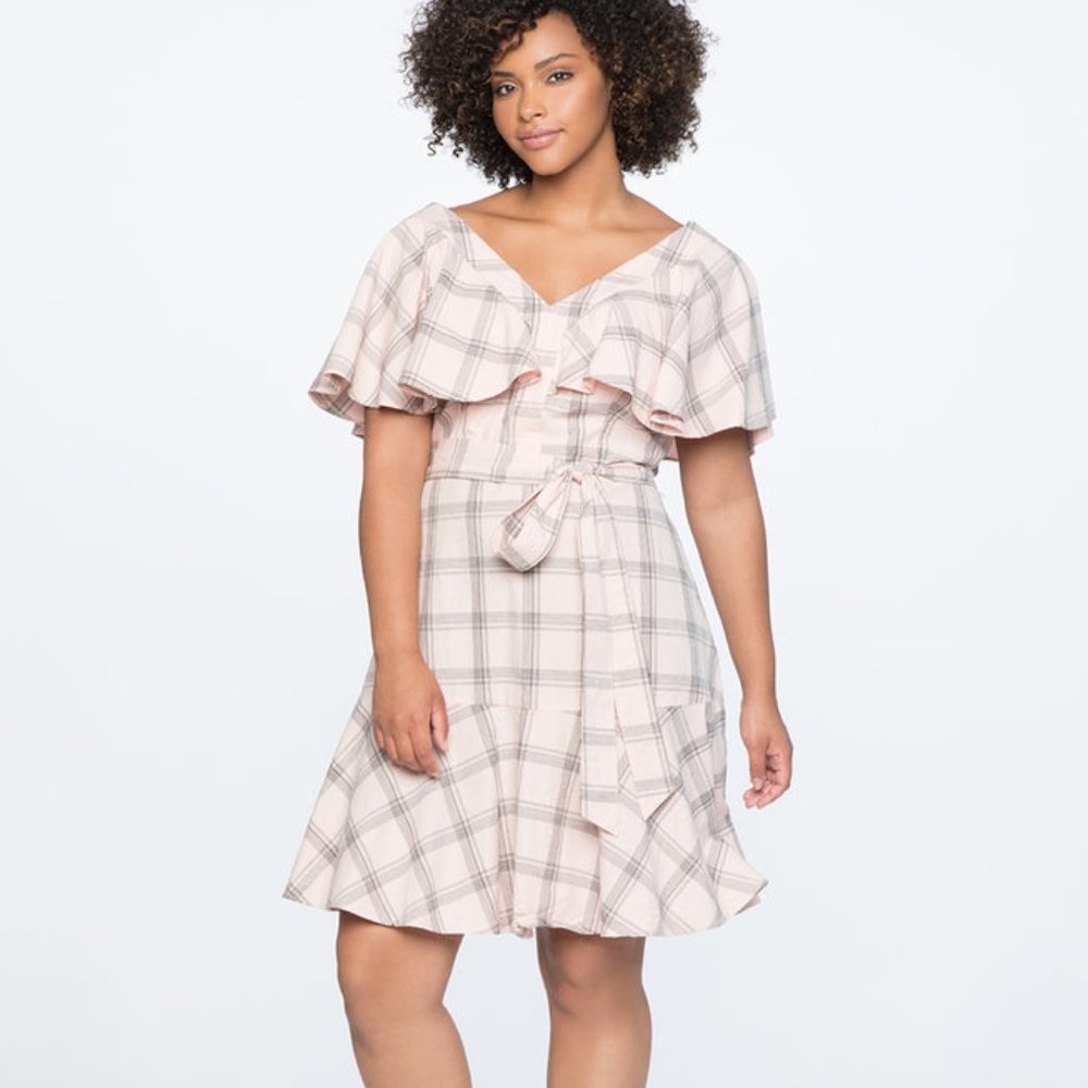 Eloquii Plaid Dress with Flare Sleeve Sz 24  NWOT